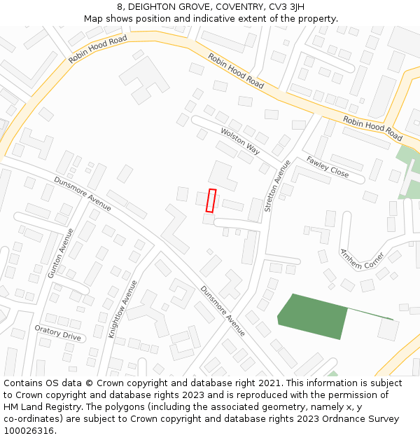8, DEIGHTON GROVE, COVENTRY, CV3 3JH: Location map and indicative extent of plot