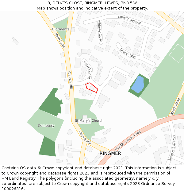 8, DELVES CLOSE, RINGMER, LEWES, BN8 5JW: Location map and indicative extent of plot