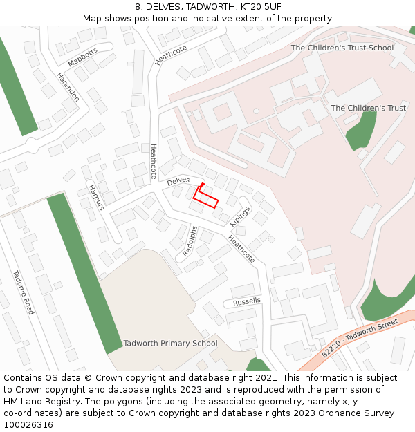8, DELVES, TADWORTH, KT20 5UF: Location map and indicative extent of plot