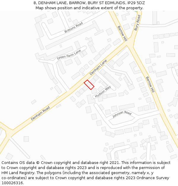 8, DENHAM LANE, BARROW, BURY ST EDMUNDS, IP29 5DZ: Location map and indicative extent of plot