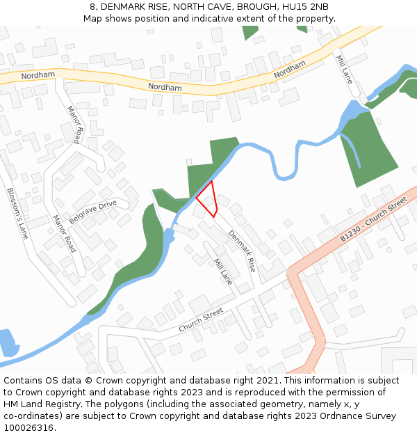 8, DENMARK RISE, NORTH CAVE, BROUGH, HU15 2NB: Location map and indicative extent of plot