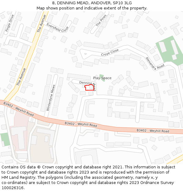 8, DENNING MEAD, ANDOVER, SP10 3LG: Location map and indicative extent of plot