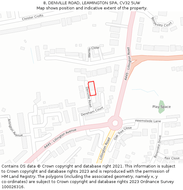 8, DENVILLE ROAD, LEAMINGTON SPA, CV32 5UW: Location map and indicative extent of plot