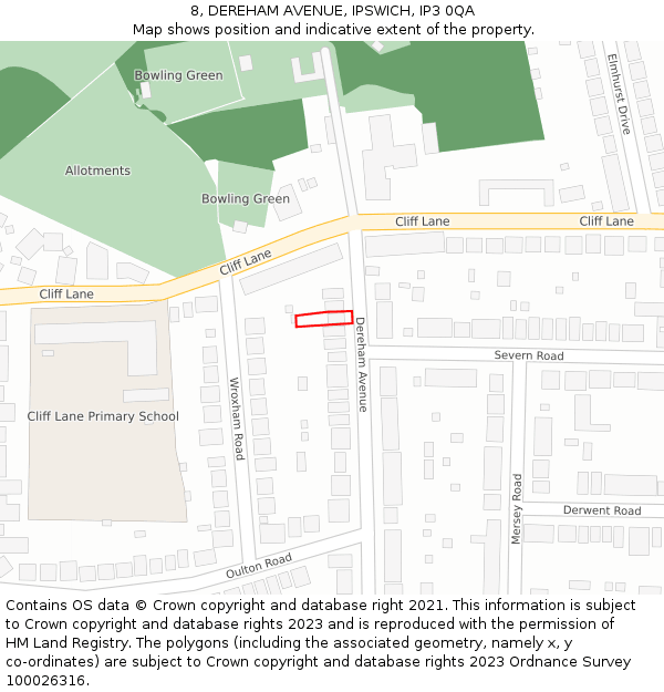 8, DEREHAM AVENUE, IPSWICH, IP3 0QA: Location map and indicative extent of plot