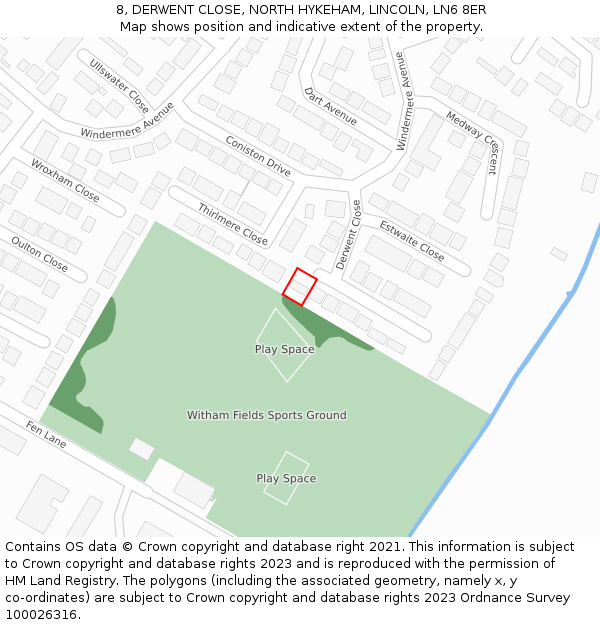8, DERWENT CLOSE, NORTH HYKEHAM, LINCOLN, LN6 8ER: Location map and indicative extent of plot