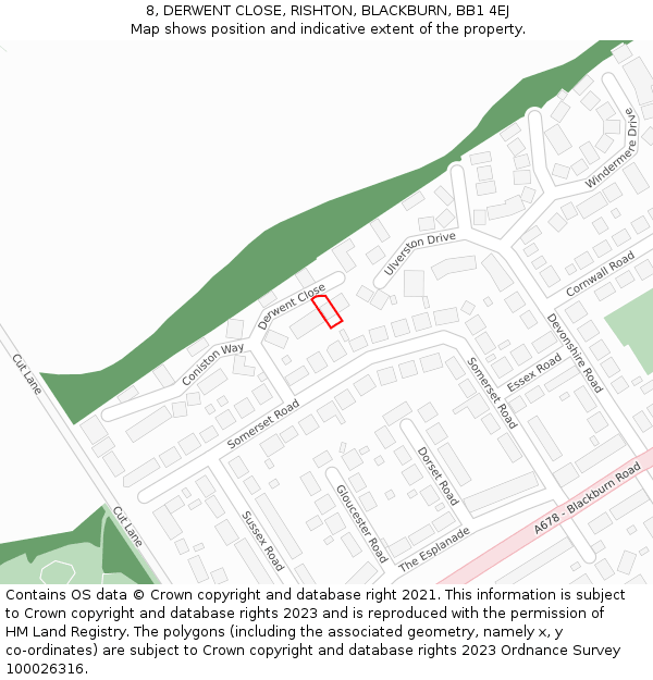 8, DERWENT CLOSE, RISHTON, BLACKBURN, BB1 4EJ: Location map and indicative extent of plot