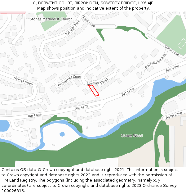 8, DERWENT COURT, RIPPONDEN, SOWERBY BRIDGE, HX6 4JE: Location map and indicative extent of plot