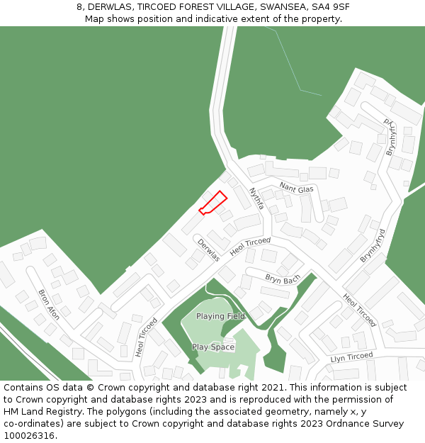 8, DERWLAS, TIRCOED FOREST VILLAGE, SWANSEA, SA4 9SF: Location map and indicative extent of plot