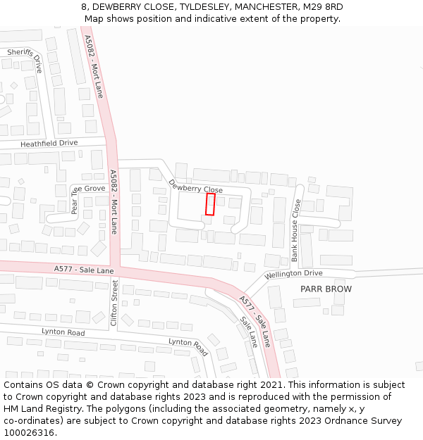 8, DEWBERRY CLOSE, TYLDESLEY, MANCHESTER, M29 8RD: Location map and indicative extent of plot