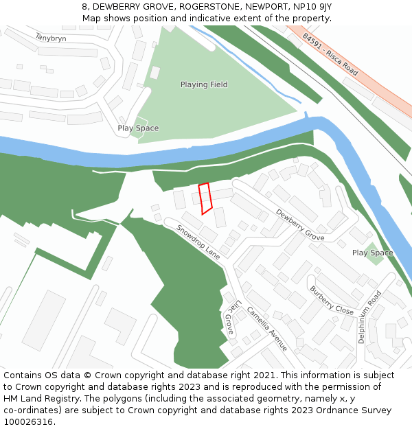 8, DEWBERRY GROVE, ROGERSTONE, NEWPORT, NP10 9JY: Location map and indicative extent of plot