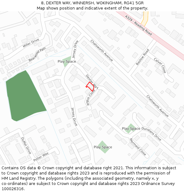 8, DEXTER WAY, WINNERSH, WOKINGHAM, RG41 5GR: Location map and indicative extent of plot