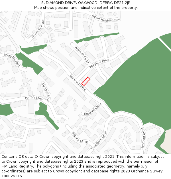 8, DIAMOND DRIVE, OAKWOOD, DERBY, DE21 2JP: Location map and indicative extent of plot