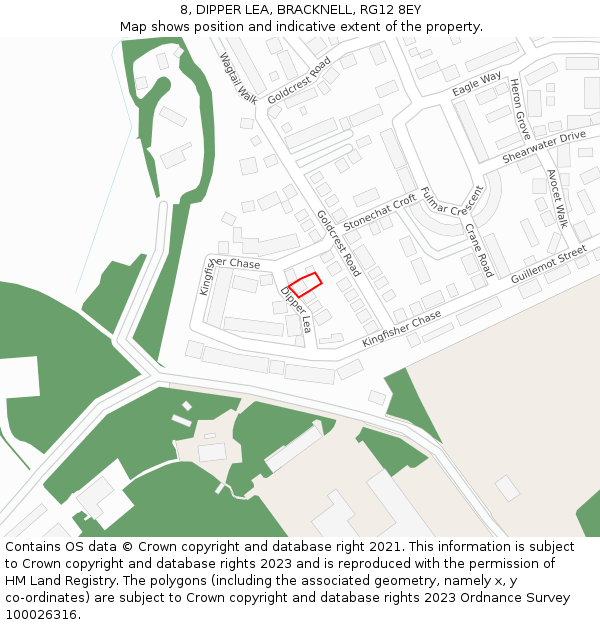 8, DIPPER LEA, BRACKNELL, RG12 8EY: Location map and indicative extent of plot
