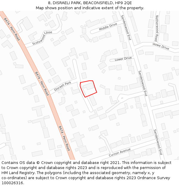 8, DISRAELI PARK, BEACONSFIELD, HP9 2QE: Location map and indicative extent of plot