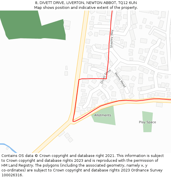 8, DIVETT DRIVE, LIVERTON, NEWTON ABBOT, TQ12 6UN: Location map and indicative extent of plot