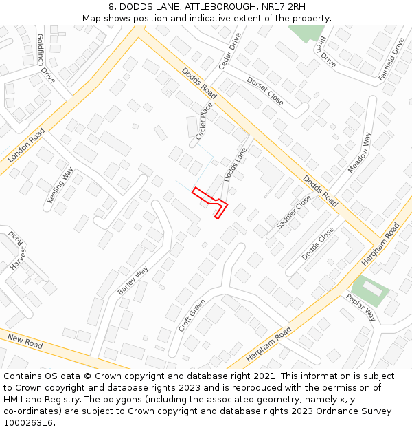 8, DODDS LANE, ATTLEBOROUGH, NR17 2RH: Location map and indicative extent of plot