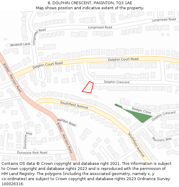 8, DOLPHIN CRESCENT, PAIGNTON, TQ3 1AE: Location map and indicative extent of plot