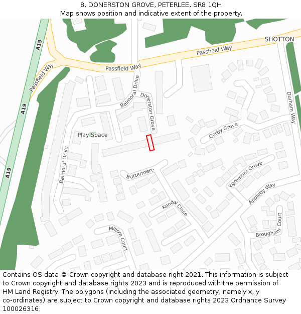 8, DONERSTON GROVE, PETERLEE, SR8 1QH: Location map and indicative extent of plot