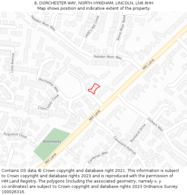 8, DORCHESTER WAY, NORTH HYKEHAM, LINCOLN, LN6 9HH: Location map and indicative extent of plot