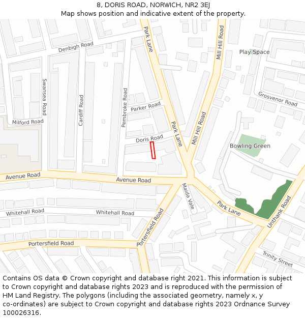 8, DORIS ROAD, NORWICH, NR2 3EJ: Location map and indicative extent of plot