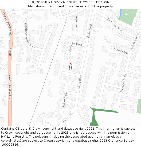 8, DOROTHY HODGKIN COURT, BECCLES, NR34 9XN: Location map and indicative extent of plot