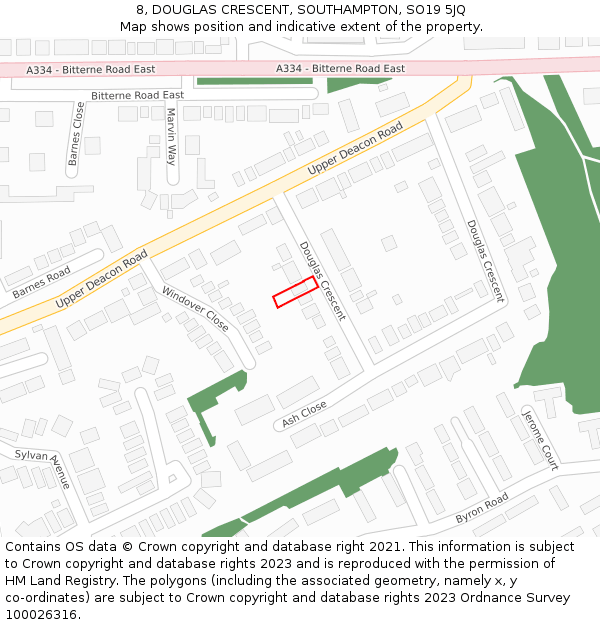 8, DOUGLAS CRESCENT, SOUTHAMPTON, SO19 5JQ: Location map and indicative extent of plot