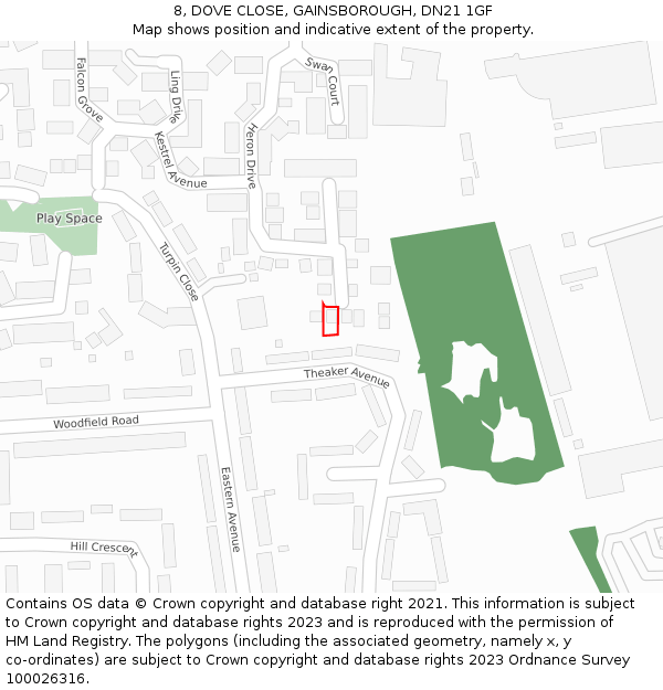 8, DOVE CLOSE, GAINSBOROUGH, DN21 1GF: Location map and indicative extent of plot