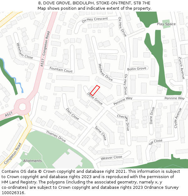 8, DOVE GROVE, BIDDULPH, STOKE-ON-TRENT, ST8 7HE: Location map and indicative extent of plot