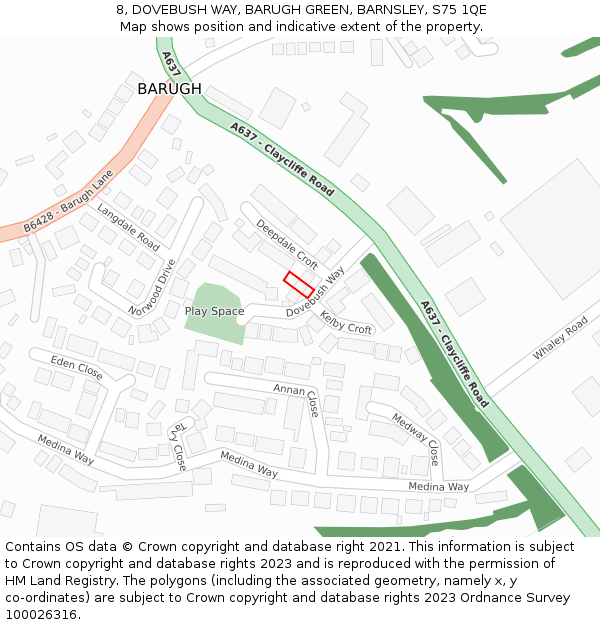 8, DOVEBUSH WAY, BARUGH GREEN, BARNSLEY, S75 1QE: Location map and indicative extent of plot
