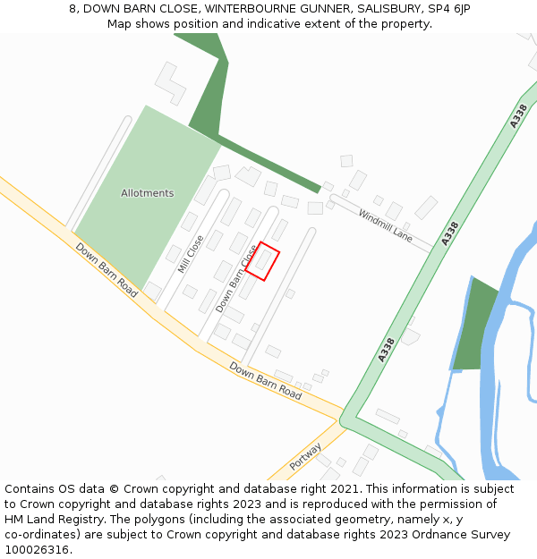 8, DOWN BARN CLOSE, WINTERBOURNE GUNNER, SALISBURY, SP4 6JP: Location map and indicative extent of plot