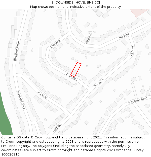 8, DOWNSIDE, HOVE, BN3 6QJ: Location map and indicative extent of plot