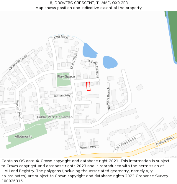8, DROVERS CRESCENT, THAME, OX9 2FR: Location map and indicative extent of plot