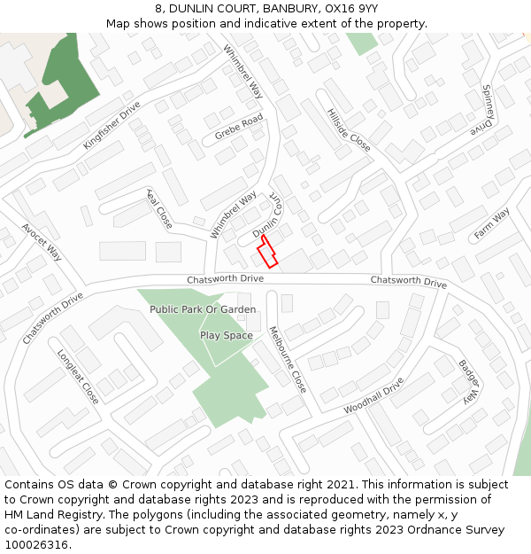 8, DUNLIN COURT, BANBURY, OX16 9YY: Location map and indicative extent of plot