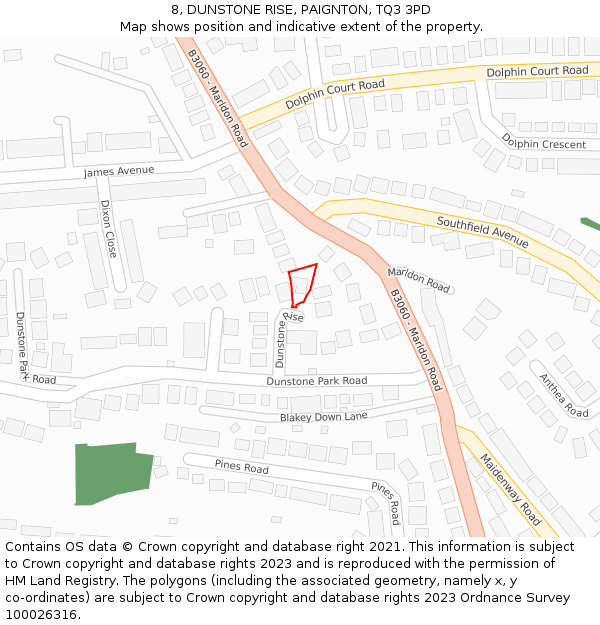 8, DUNSTONE RISE, PAIGNTON, TQ3 3PD: Location map and indicative extent of plot