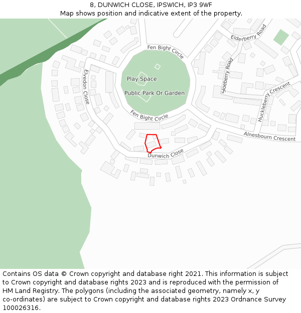 8, DUNWICH CLOSE, IPSWICH, IP3 9WF: Location map and indicative extent of plot