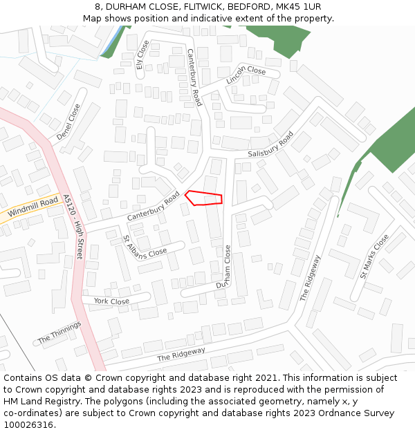 8, DURHAM CLOSE, FLITWICK, BEDFORD, MK45 1UR: Location map and indicative extent of plot