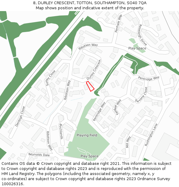 8, DURLEY CRESCENT, TOTTON, SOUTHAMPTON, SO40 7QA: Location map and indicative extent of plot