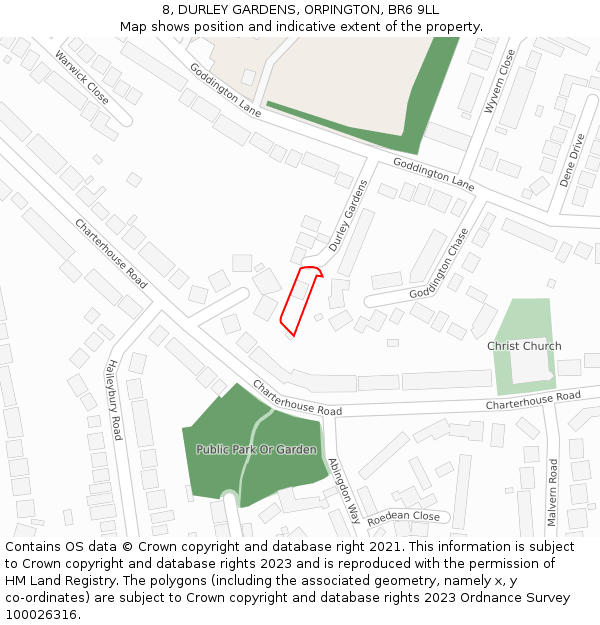 8, DURLEY GARDENS, ORPINGTON, BR6 9LL: Location map and indicative extent of plot