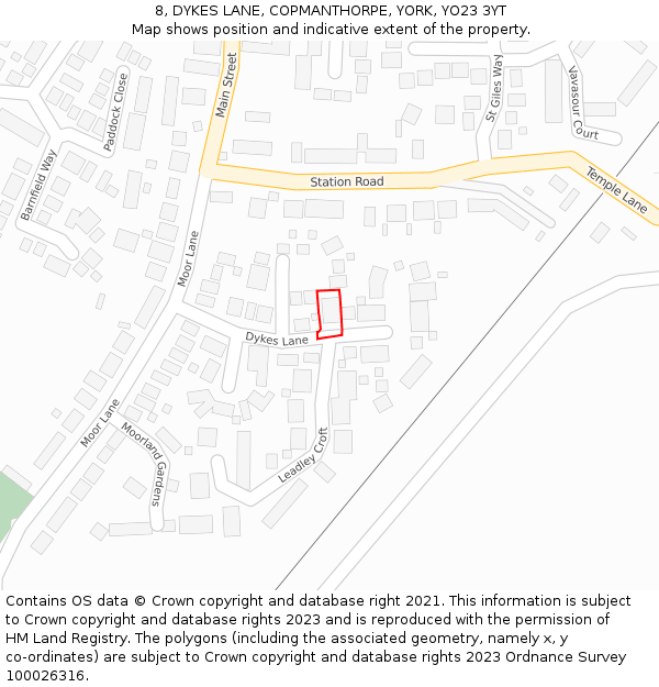 8, DYKES LANE, COPMANTHORPE, YORK, YO23 3YT: Location map and indicative extent of plot