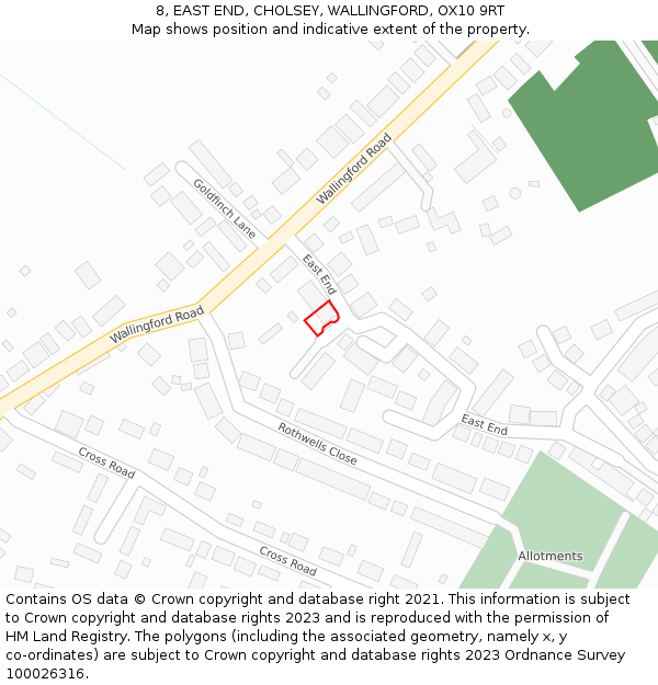 8, EAST END, CHOLSEY, WALLINGFORD, OX10 9RT: Location map and indicative extent of plot