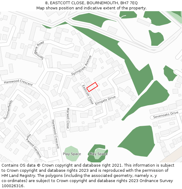 8, EASTCOTT CLOSE, BOURNEMOUTH, BH7 7EQ: Location map and indicative extent of plot