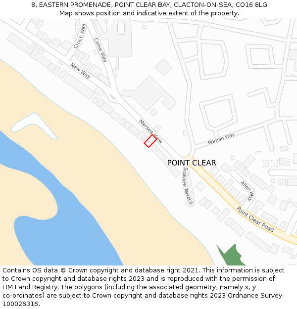 8, EASTERN PROMENADE, POINT CLEAR BAY, CLACTON-ON-SEA, CO16 8LG: Location map and indicative extent of plot
