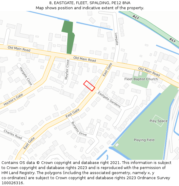 8, EASTGATE, FLEET, SPALDING, PE12 8NA: Location map and indicative extent of plot