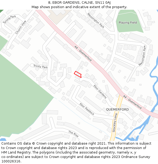 8, EBOR GARDENS, CALNE, SN11 0AJ: Location map and indicative extent of plot