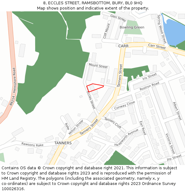 8, ECCLES STREET, RAMSBOTTOM, BURY, BL0 9HQ: Location map and indicative extent of plot