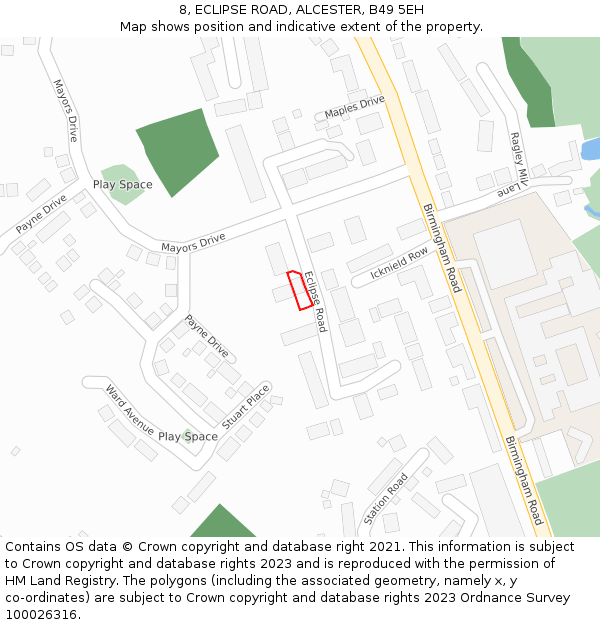 8, ECLIPSE ROAD, ALCESTER, B49 5EH: Location map and indicative extent of plot