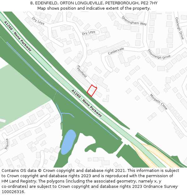 8, EDENFIELD, ORTON LONGUEVILLE, PETERBOROUGH, PE2 7HY: Location map and indicative extent of plot