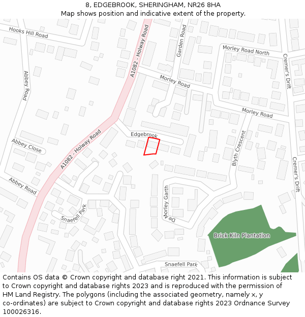 8, EDGEBROOK, SHERINGHAM, NR26 8HA: Location map and indicative extent of plot