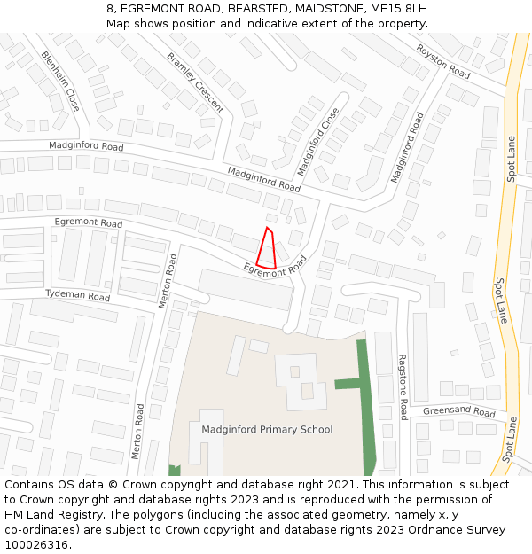 8, EGREMONT ROAD, BEARSTED, MAIDSTONE, ME15 8LH: Location map and indicative extent of plot