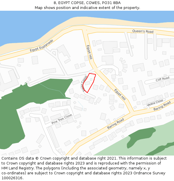 8, EGYPT COPSE, COWES, PO31 8BA: Location map and indicative extent of plot
